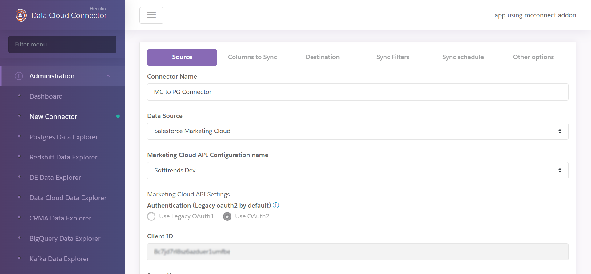 A screenshot of a first part of Add a Connector settings.