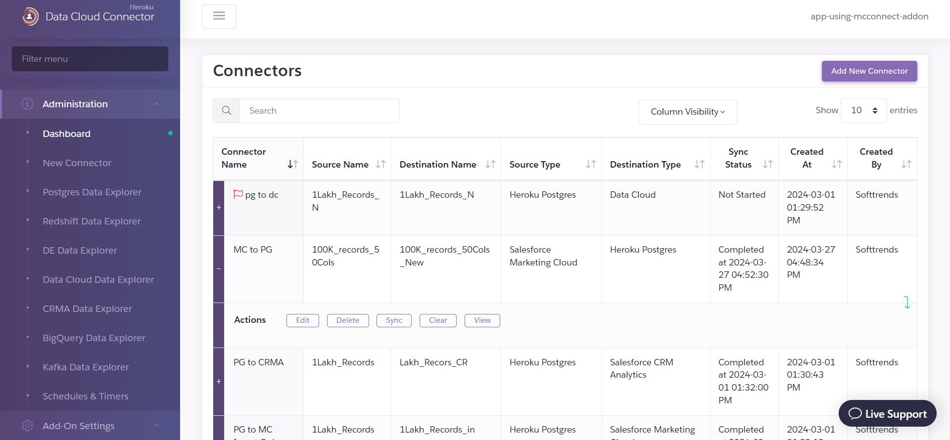 A screenshot of the Dashboard displaying configured connectors and their completed status.