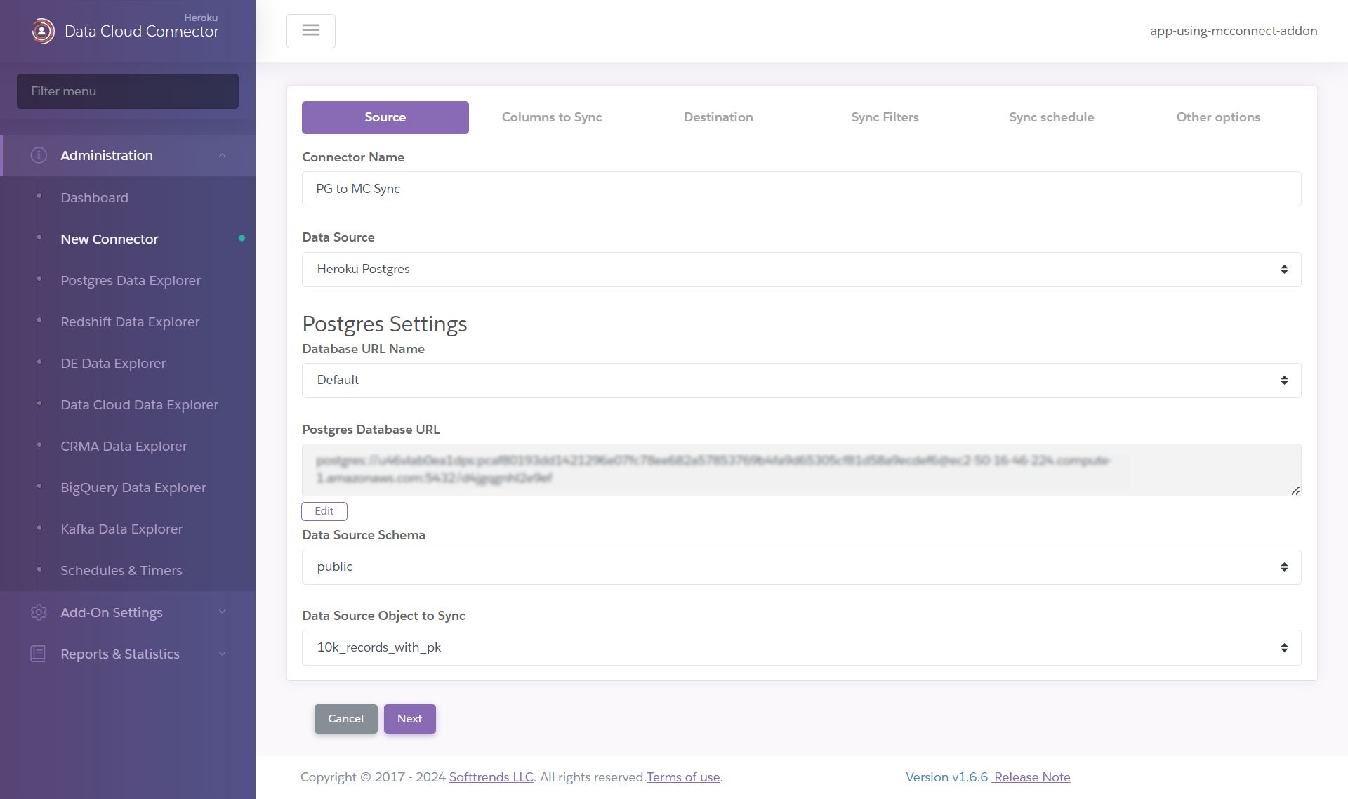 A screenshot of the Add a Connector configuration page and some of its settings.