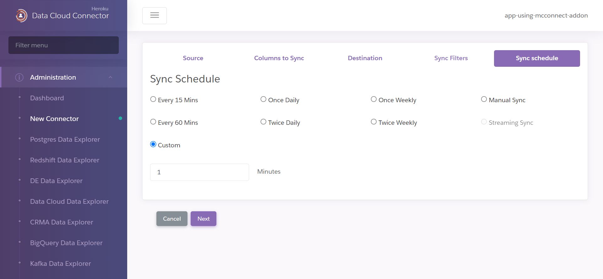 A screenshot of streaming sync settings.